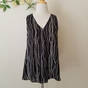 Vince Camuto Flowy Print Sleeveless Blouse Black S